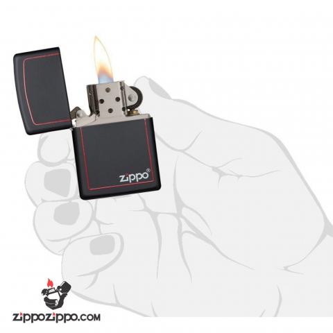 Bật Lửa Zippo Sơn Màu Đen Viền Đỏ - Logo Zippo SKU 218ZB – Zippo Black Matte with Zippo Logo and Border