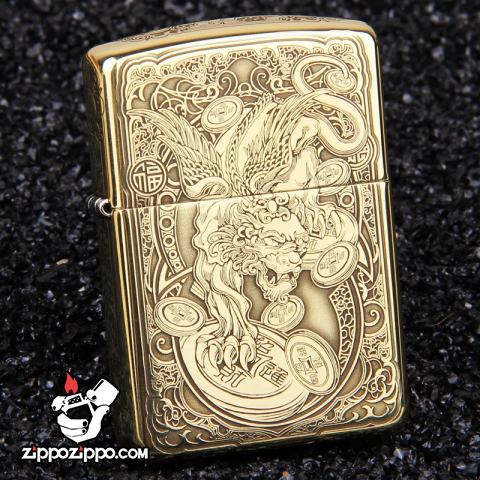 Bật lửa Zippo chính hãng đồng khắc hình tỳ hưu armor