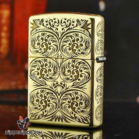 Bật lửa Zippo chính hãng đồng khắc hoa văn đối xứng