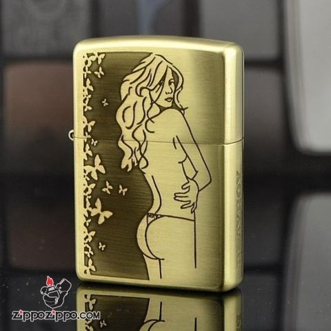 Bật lửa Zippo chính hãng đồng khắc cô gái sexy bản trơn bóng