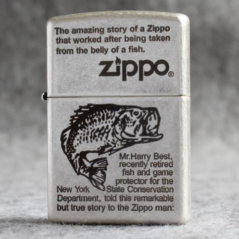 Bật Lửa Zippo Chính Hãng Khắc Cá Ngão Mạ Antique Silver