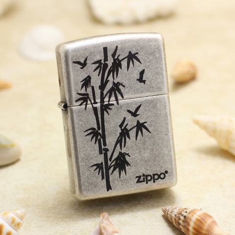 Bật Lửa Zippo Chính Hãng Khắc Cây Tre Mạ Antique Silver