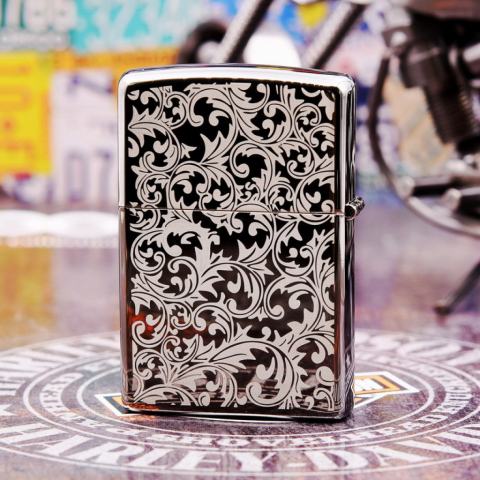 Bật Lửa Zippo Chính Hãng Khắc Hoa Văn Arabesque Đen Bóng