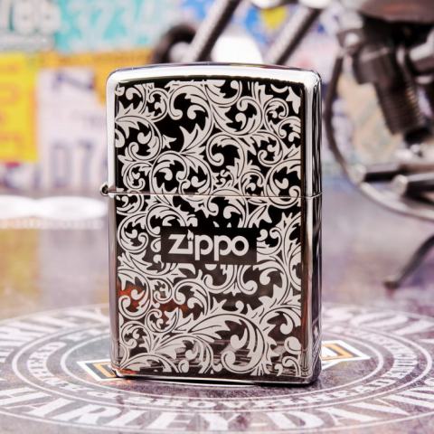 Bật Lửa Zippo Chính Hãng Khắc Hoa Văn Arabesque Đen Bóng