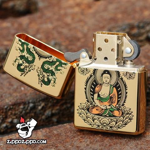 Bật lửa zippo chính hãng mạ vàng đức phật Thích Ca Mâu Ni K24GP