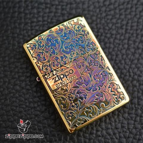 Bật Lửa Zippo Chính Hãng Màu Vàng Đốt Bản Giới Hạn Hoa Văn Arabesque 2 Mặt