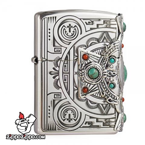 Bật lửa Zippo chính hãng Mạ Bạc nguyên Chất đính Ngọc