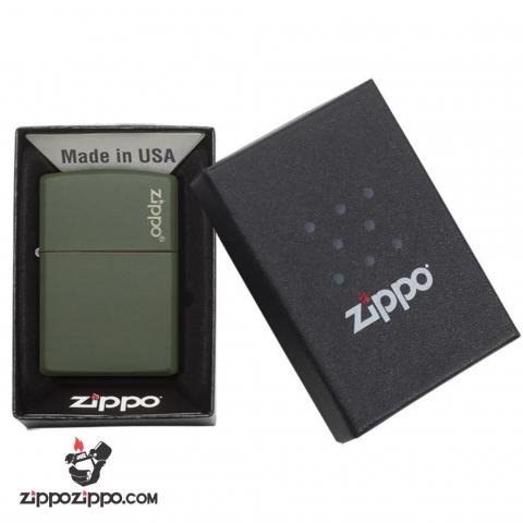 Bật Lửa Zippo Sơn Màu Xanh Quân Đội - Logo Zippo SKU 221ZL – Zippo Green Matte With Zippo Logo