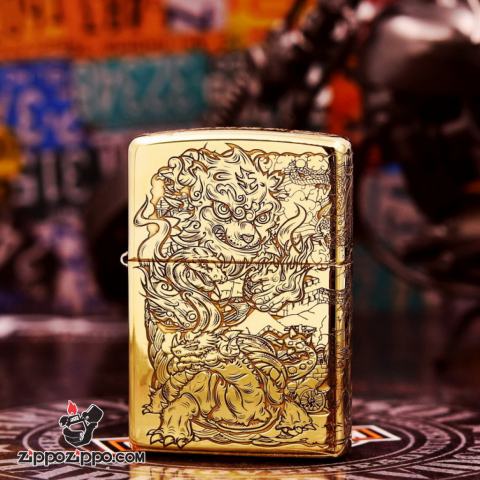 Bật Lửa Zippo đồng Khắc Hỏa Kỳ Lân Bản Amor