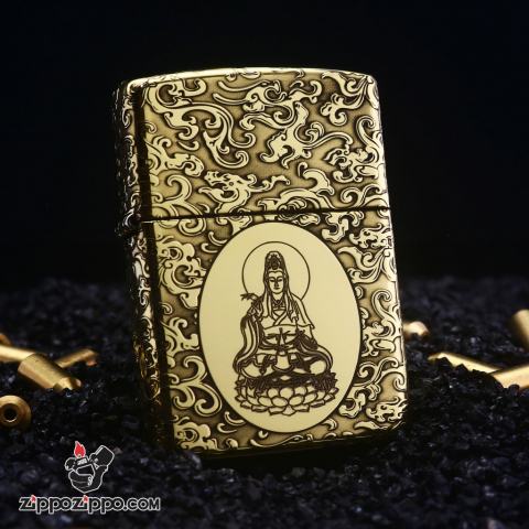 Bật lửa Zippo đồng khắc quan âm có mây bao quanh bản Armor