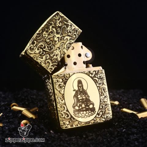 Bật lửa Zippo đồng khắc quan âm có mây bao quanh bản Armor