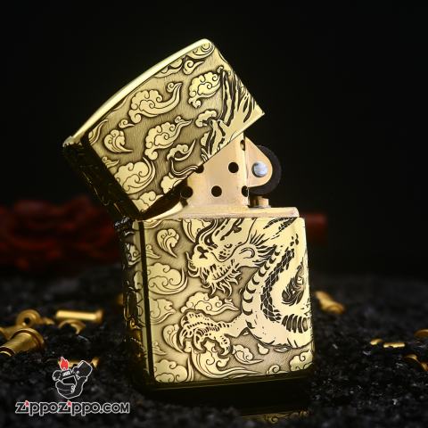 Bật lửa zippo đồng khắc rồng cưỡi mây cực đẹp