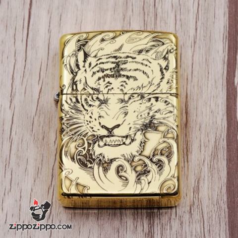 Bật lửa Zippo đồng khối khắc Hổ và móng vuốt