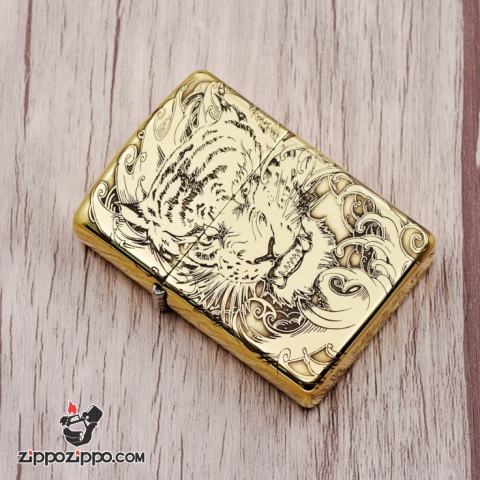 Bật lửa Zippo đồng khối khắc Hổ và móng vuốt