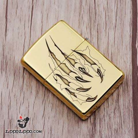 Bật lửa Zippo đồng khối khắc Hổ và móng vuốt