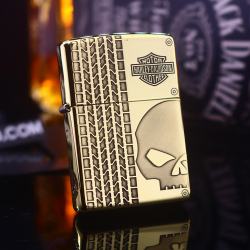 Bật lửa Zippo đồng khối khắc skull moto Harley Davidson Bản Amor - Mã SP: ZPC2456-169