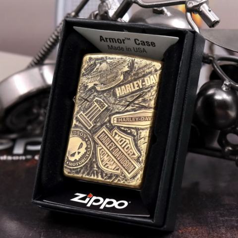 Bật Lửa Zippo Đồng Nguyên Khối Cao Cấp Khắc Harley Davidson