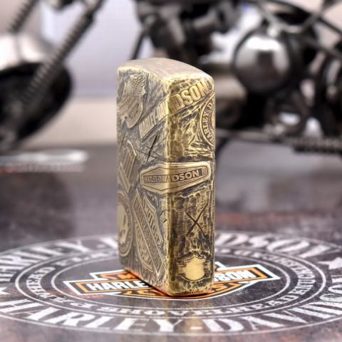 Bật Lửa Zippo Đồng Nguyên Khối Cao Cấp Khắc Harley Davidson
