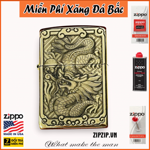 Bật lửa zippo khắc 3D hình con rồng siêu sắc nét, khắc trên bản đồng trơn nguyên khối