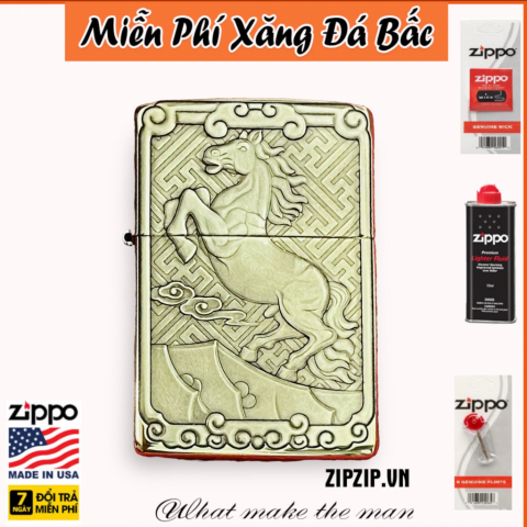 Bật lửa zippo khắc 3D tuổi con ngựa siêu sắc nét khắc trên bản đồng