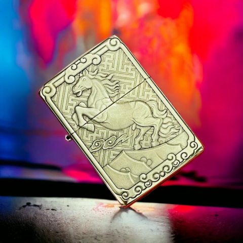 Bật lửa zippo khắc 3D tuổi con ngựa siêu sắc nét khắc trên bản đồng