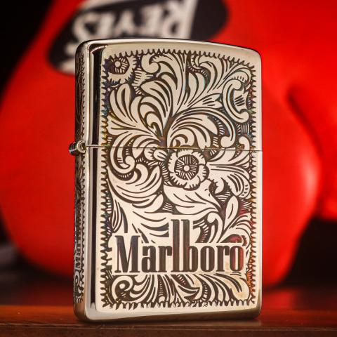 Bật Lửa Zippo Khắc Hoa Văn Zippo Marlboro Mạ Chrome Phổ Màu