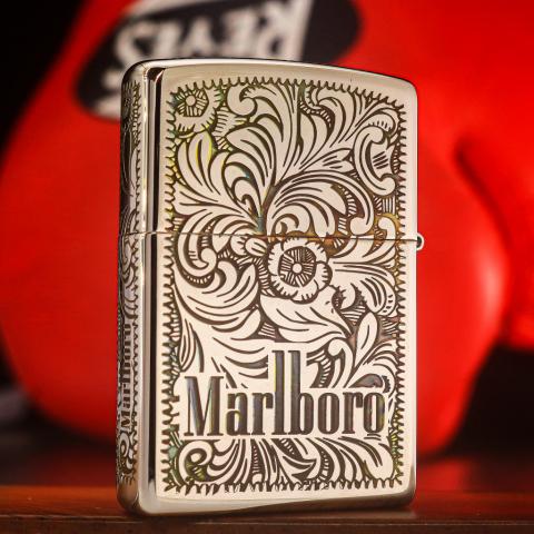 Bật Lửa Zippo Khắc Hoa Văn Zippo Marlboro Mạ Chrome Phổ Màu