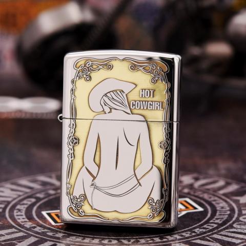 Bật lửa Zippo khắc Hot Cowgirl Sexy mạ Chrome