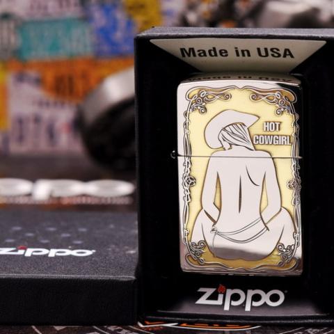 Bật lửa Zippo khắc Hot Cowgirl Sexy mạ Chrome