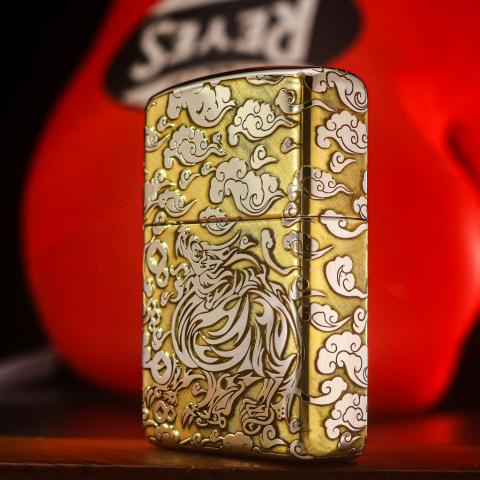 Bật Lửa Zippo Khắc Kỳ Lân Mây Bao Quanh Bản Mạ Chrome Armor