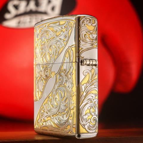 Bật Lửa Zippo Khắc Lô Gô Hoa Văn Trái Tim Mạ Chrome