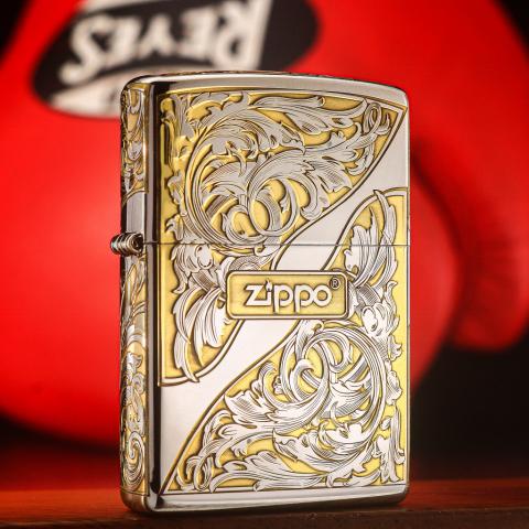 Bật Lửa Zippo Khắc Lô Gô Hoa Văn Trái Tim Mạ Chrome