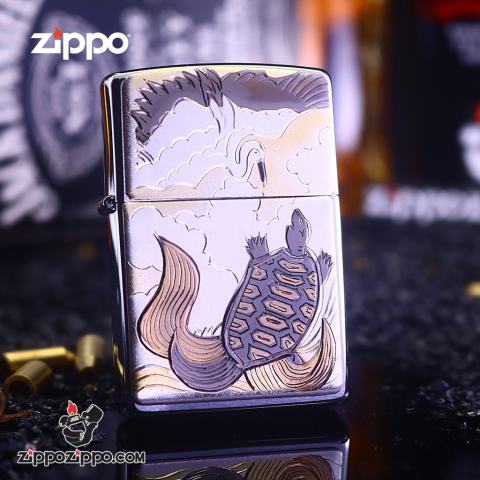 Bật Lửa Zippo Khắc Ông Rùa Vàng May Mắn