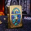 Bật Lửa Zippo Khảm Trai Hình Cá Heo Đang Nhảy Múa Màu Vàng