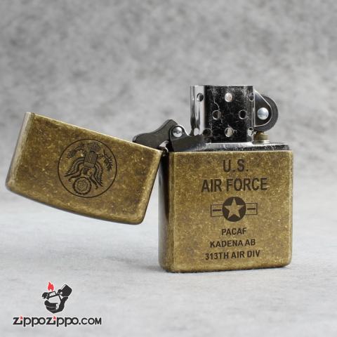 Bật Lửa Zippo Mạ Antique Brass Khắc Huy Hiệu Quân đội Hoa Kỳ U.S Air Force