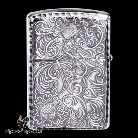 Bật Lửa zippo Màu Bạc Khắc Hoa Văn 2 mặt