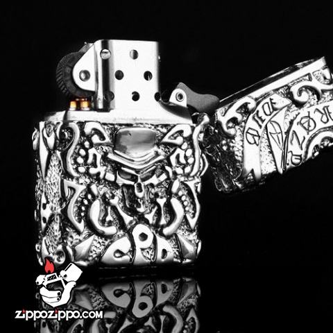 Bật lửa zippo Mỹ  điêu khắc handmade bạc tây tạng phiên bản giới hạn xuất nhật bản