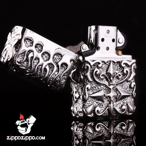 Bật lửa zippo Mỹ  điêu khắc handmade bạc tây tạng phiên bản giới hạn xuất nhật bản