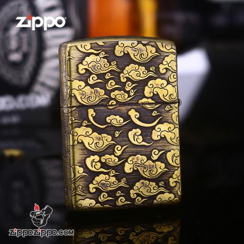 Bật Lửa Zippo Phiên Bản Đồng Cổ Nguyên Khối Khắc Rồng Ôm Ngọc