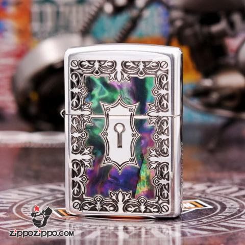 Bật Lửa Zippo Phiên Bản Giới Hạn Khắc Ô Khóa Mạ Bạc Khảm Trai