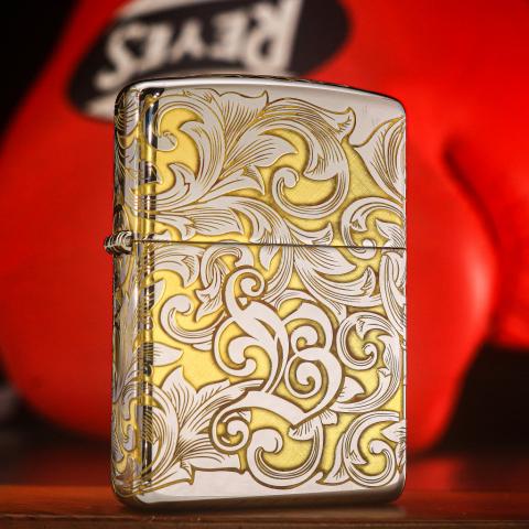 Bật Lửa Zippo Phiên Bản Mả Chrome Amor Khắc Nổi Hoa Văn Bao Quanh B-W