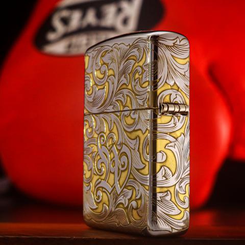 Bật Lửa Zippo Phiên Bản Mả Chrome Amor Khắc Nổi Hoa Văn Bao Quanh B-W