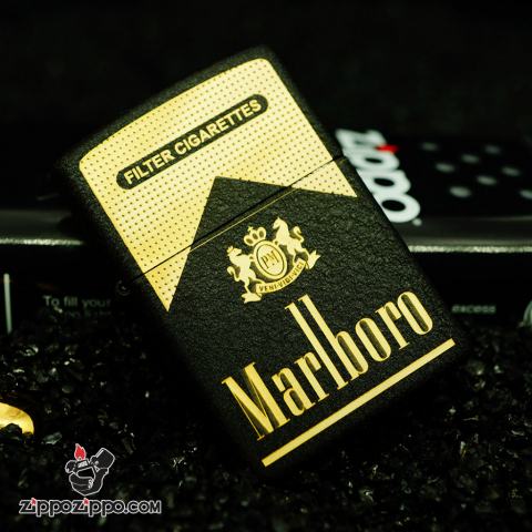 Bật Lửa Zippo Phiên Bản Màu Đen Nứt Khắc Logo Marlboro