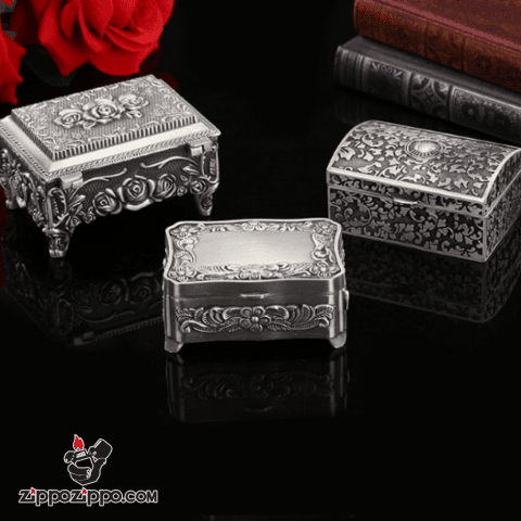 Rương đựng Zippo chạm khắc tinh xảo mạ bạc cổ Ver 1
