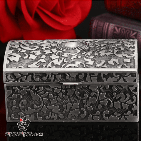 Rương đựng Zippo chạm khắc tinh xảo mạ bạc cổ Ver 1