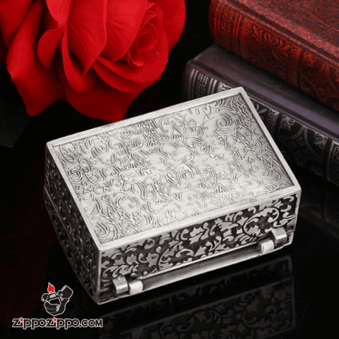 Rương đựng Zippo chạm khắc tinh xảo mạ bạc cổ Ver 1