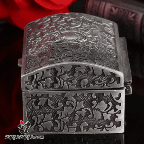 Rương đựng Zippo chạm khắc tinh xảo mạ bạc cổ Ver 1