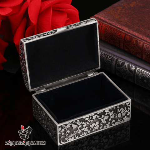 Rương đựng Zippo chạm khắc tinh xảo mạ bạc cổ Ver 1