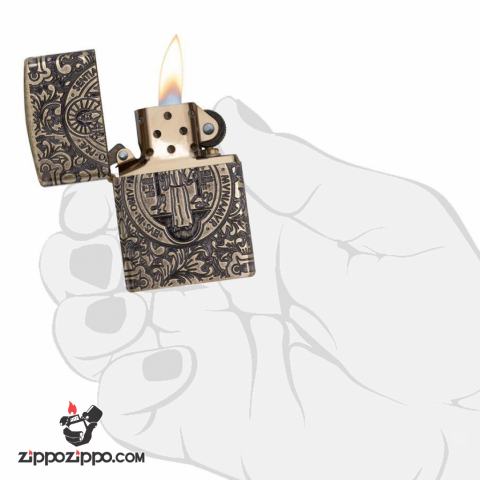 Zippo 29719 - Zippo St. Benedict Design 360 Multicut Antique Brass Armor