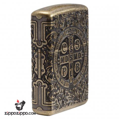 Zippo 29719 - Zippo St. Benedict Design 360 Multicut Antique Brass Armor